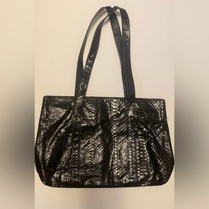 Saks Fifth Avenue Black Snakeskin Tote Bag Handbag